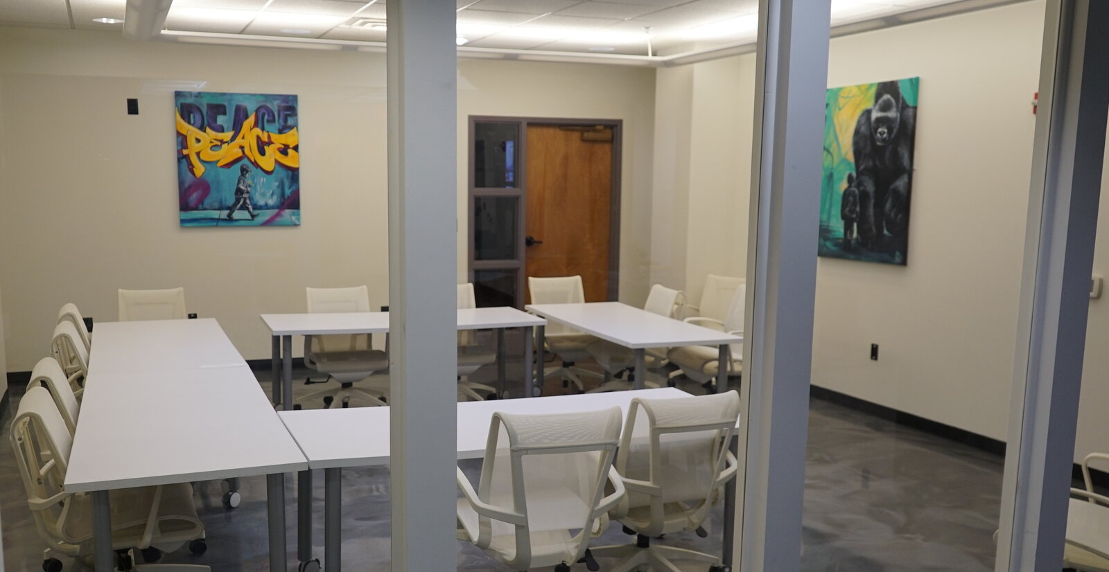 Classroom 1 viewed through glass walls